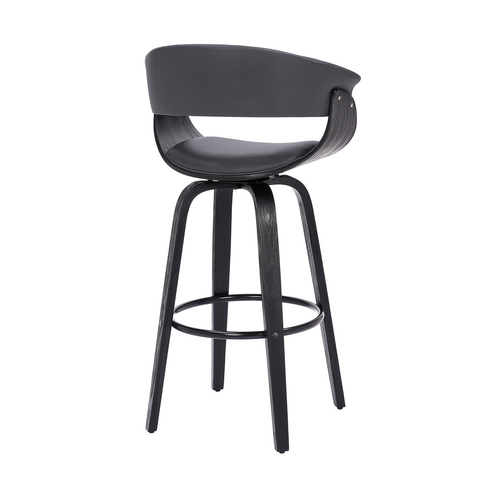 Gray And Black Faux Leather And Solid Wood Swivel Low Back Counter Height Bar Chair By Homeroots | Bar Stools | Modishstore - 5