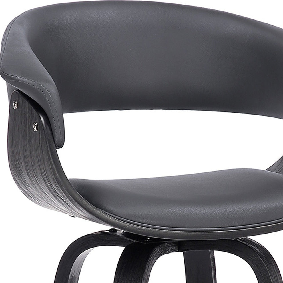 Gray And Black Faux Leather And Solid Wood Swivel Low Back Counter Height Bar Chair By Homeroots | Bar Stools | Modishstore - 8