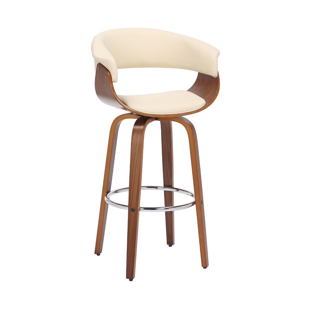 Cream and Brown Faux Leather and Solid Wood Low Back Counter Height Swivel Bar Chair By Homeroots | Bar Stools | Modishstore - 3