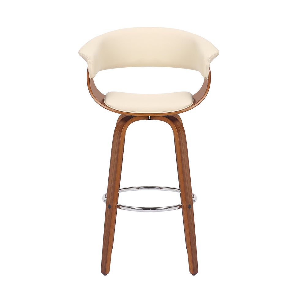 Cream and Brown Faux Leather and Solid Wood Low Back Counter Height Swivel Bar Chair By Homeroots | Bar Stools | Modishstore - 2