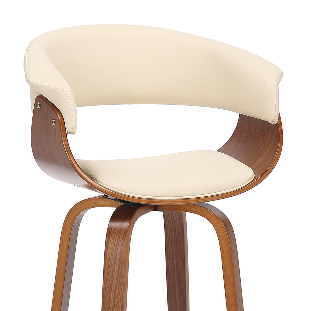 Cream and Brown Faux Leather and Solid Wood Low Back Counter Height Swivel Bar Chair By Homeroots | Bar Stools | Modishstore - 7