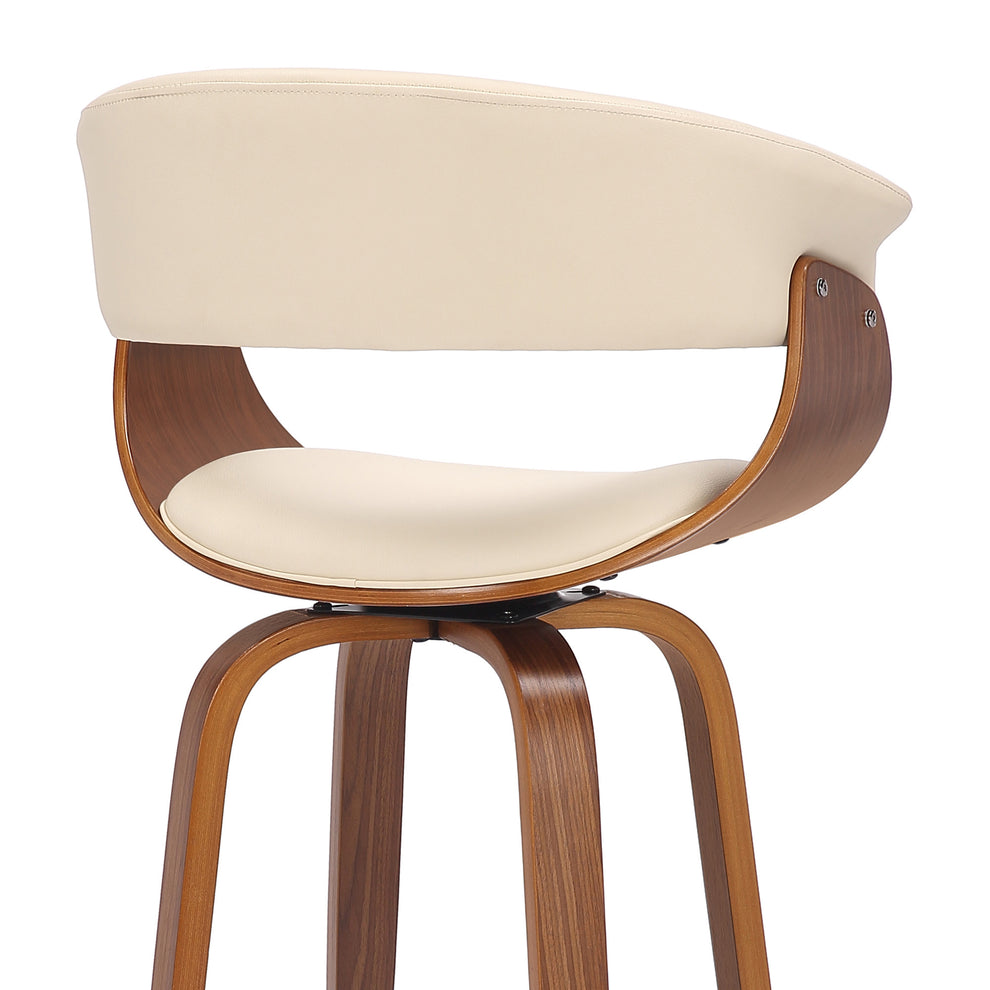Cream and Brown Faux Leather and Solid Wood Low Back Counter Height Swivel Bar Chair By Homeroots | Bar Stools | Modishstore - 8
