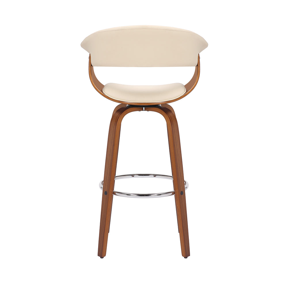 Cream And Brown Faux Leather And Solid Wood Swivel Low Back Bar Height Bar Chair By Homeroots | Bar Stools | Modishstore - 6