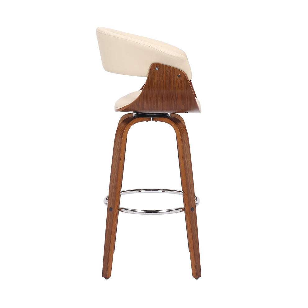 Cream And Brown Faux Leather And Solid Wood Swivel Low Back Bar Height Bar Chair By Homeroots | Bar Stools | Modishstore - 4