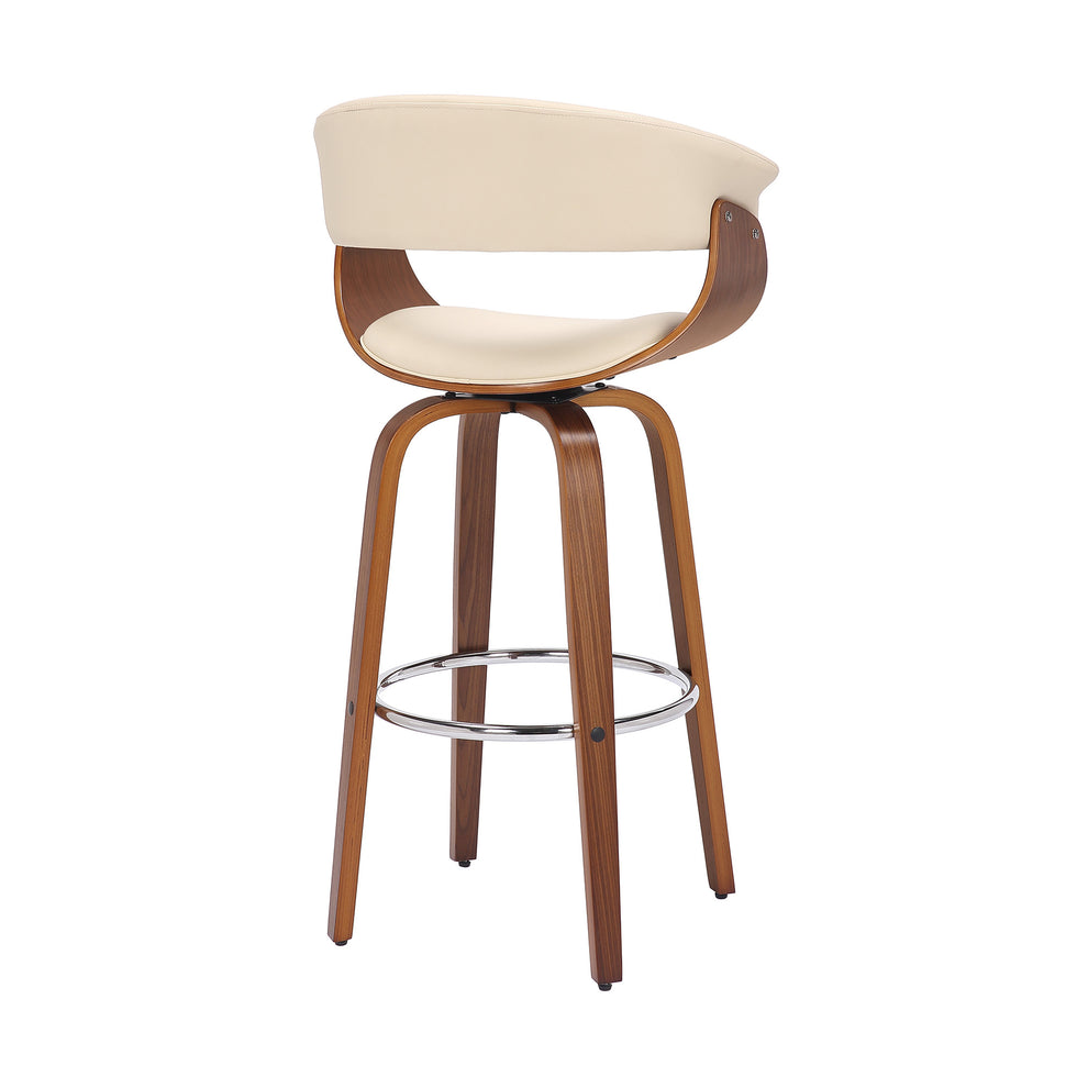 Cream And Brown Faux Leather And Solid Wood Swivel Low Back Bar Height Bar Chair By Homeroots | Bar Stools | Modishstore - 5