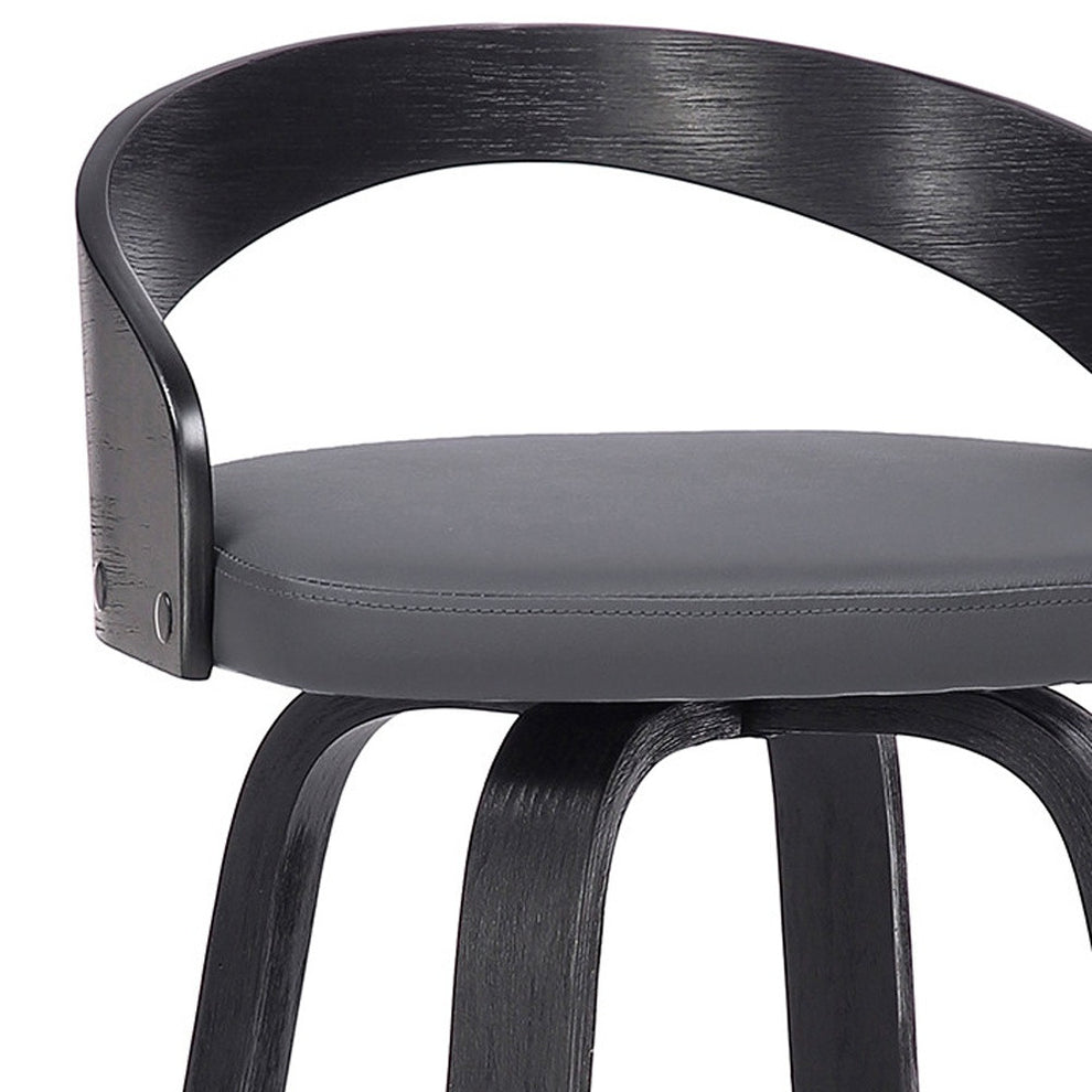 Gray And Black Faux Leather And Iron Swivel Low Back Counter Height Bar Chair By Homeroots | Bar Stools | Modishstore - 5