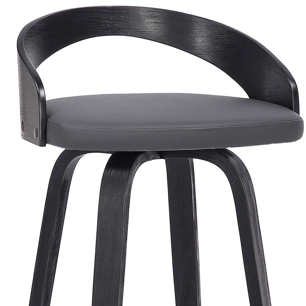 Gray And Black Faux Leather And Iron Swivel Low Back Counter Height Bar Chair By Homeroots | Bar Stools | Modishstore - 2