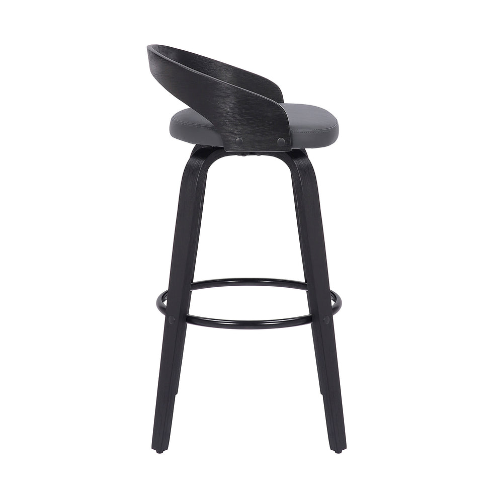 Gray And Black Faux Leather And Iron Swivel Low Back Counter Height Bar Chair By Homeroots | Bar Stools | Modishstore - 7