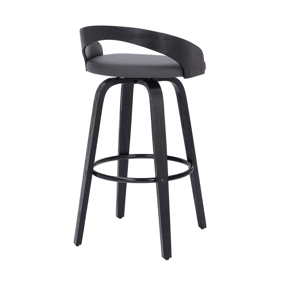 Gray And Black Faux Leather And Iron Swivel Low Back Counter Height Bar Chair By Homeroots | Bar Stools | Modishstore - 8