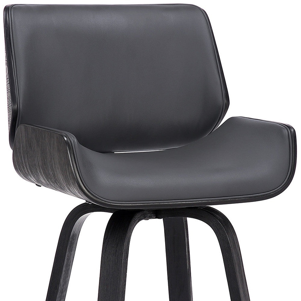 Gray And Black Faux Leather And Iron Swivel Counter Height Bar Chair By Homeroots | Bar Stools | Modishstore - 2