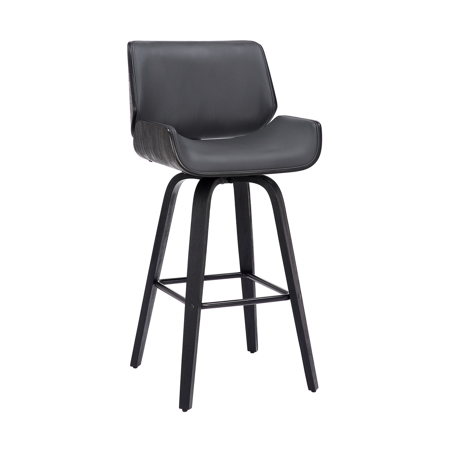 Gray And Black Faux Leather And Iron Swivel Counter Height Bar Chair By Homeroots | Bar Stools | Modishstore - 1