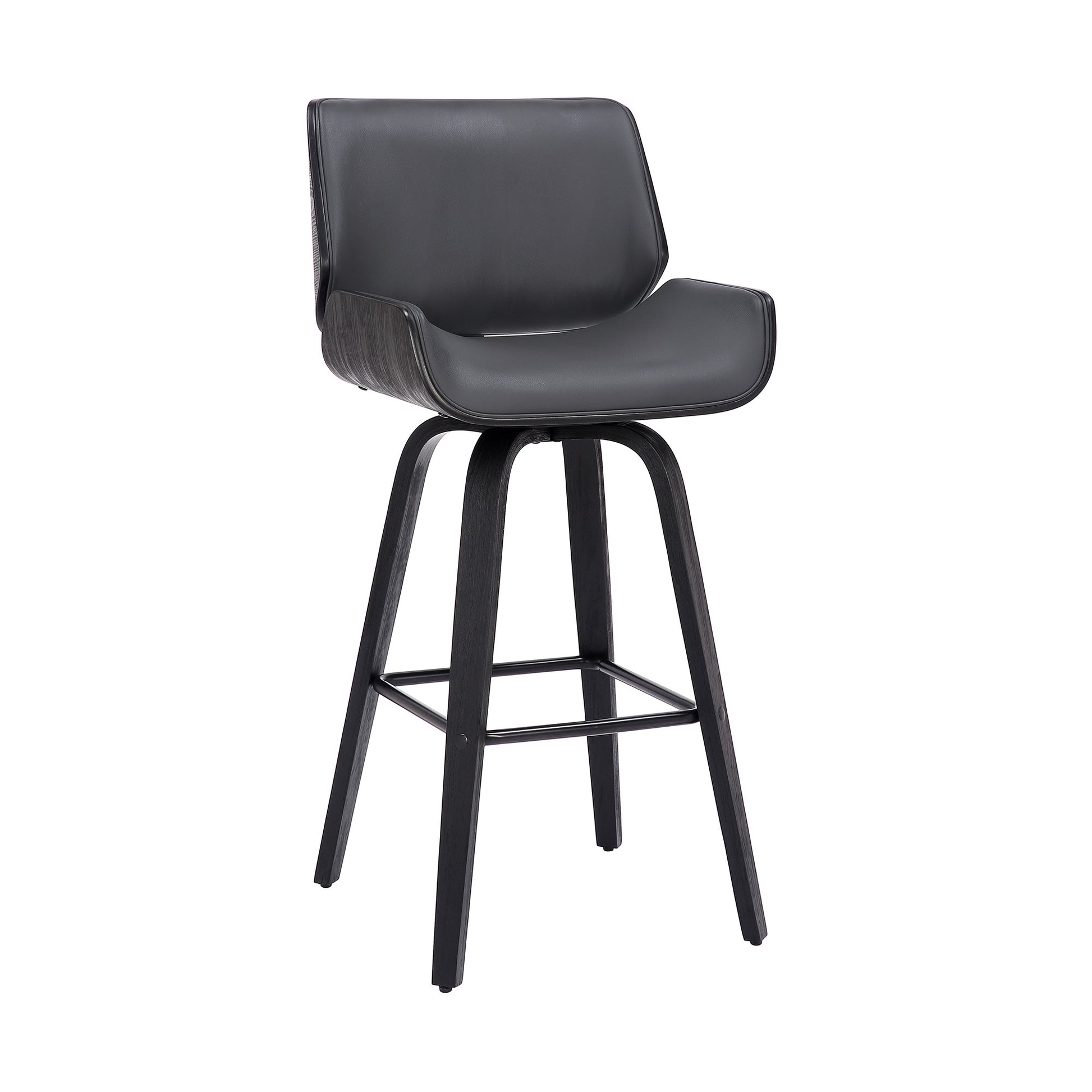 Gray And Black Faux Leather And Iron Swivel Counter Height Bar Chair By Homeroots | Bar Stools | Modishstore - 1