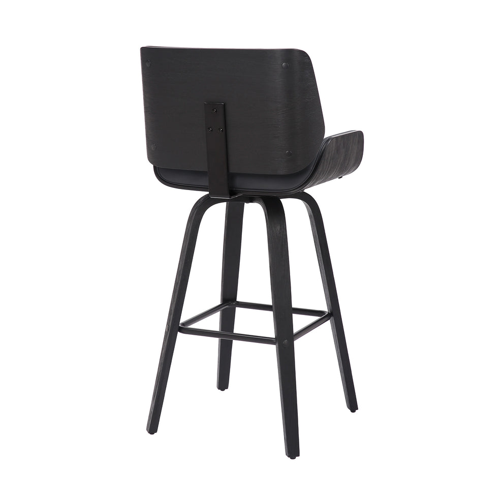 Gray And Black Faux Leather And Iron Swivel Counter Height Bar Chair By Homeroots | Bar Stools | Modishstore - 3