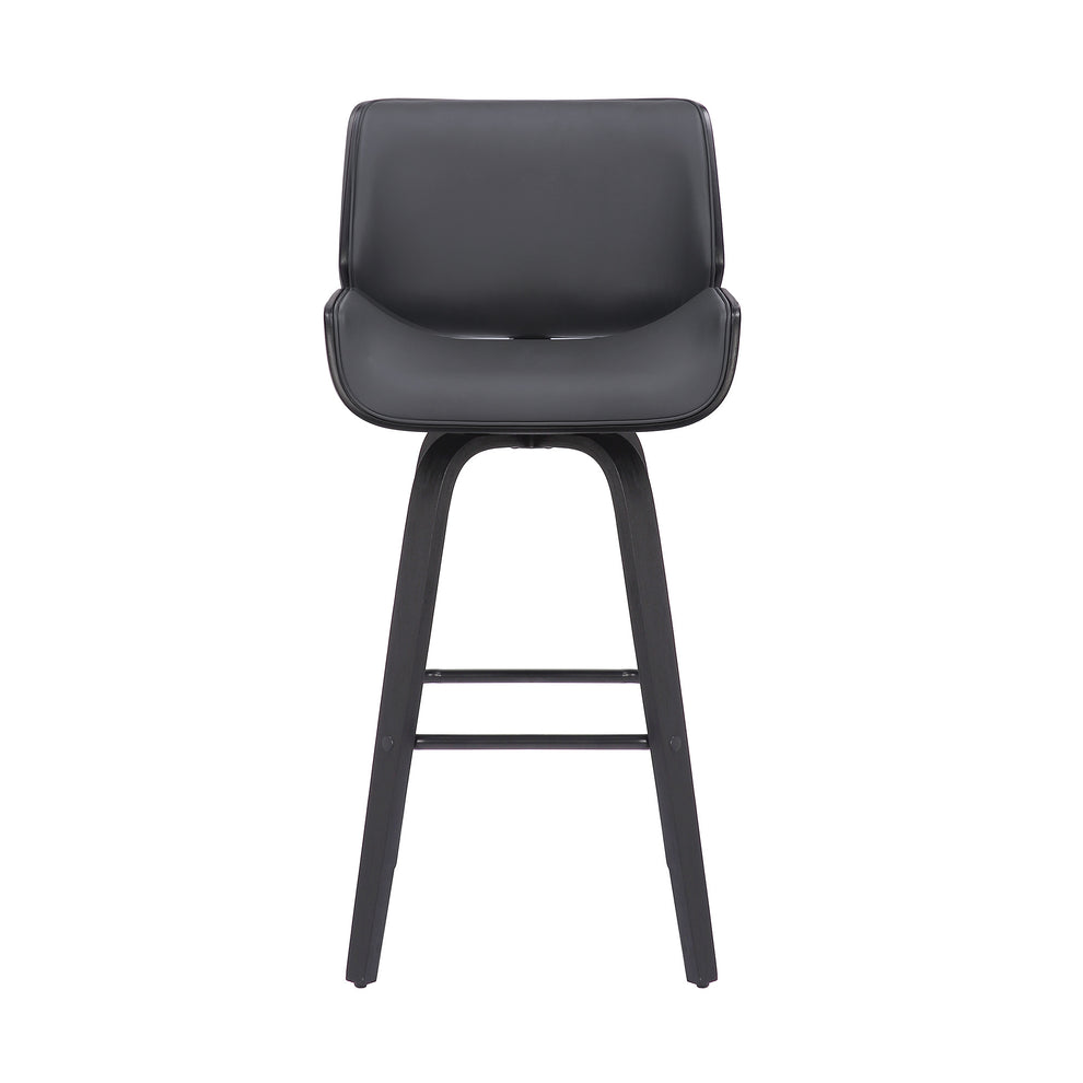 Gray and Black Faux Leather and Iron Bar Height Swivel Bar Chair By Homeroots | Bar Stools | Modishstore - 3
