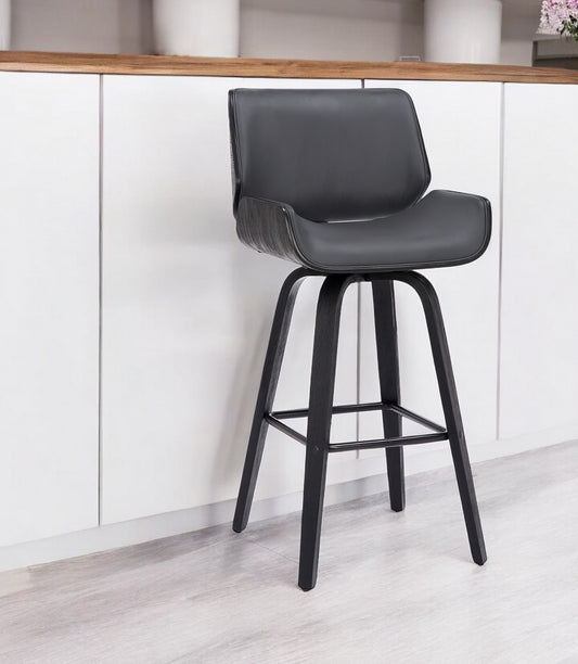 Gray and Black Faux Leather and Iron Bar Height Swivel Bar Chair By Homeroots | Bar Stools | Modishstore - 1