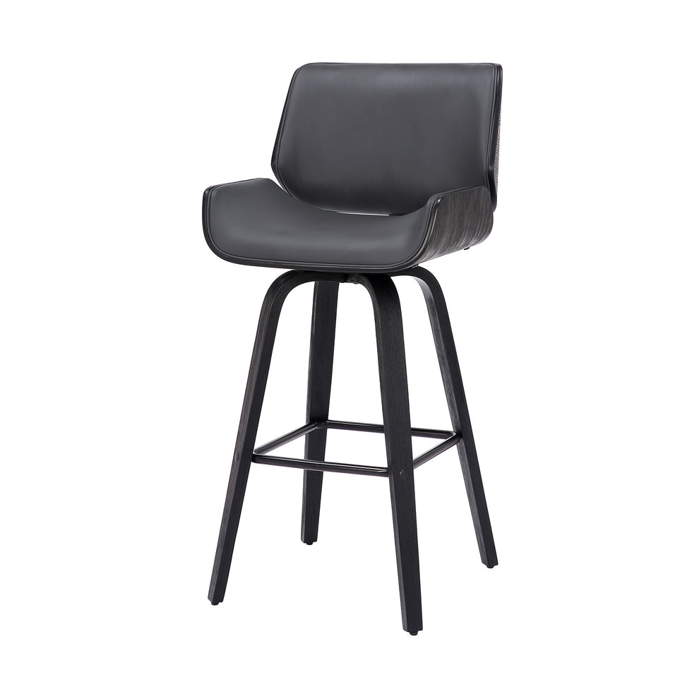 Gray and Black Faux Leather and Iron Bar Height Swivel Bar Chair By Homeroots | Bar Stools | Modishstore - 4