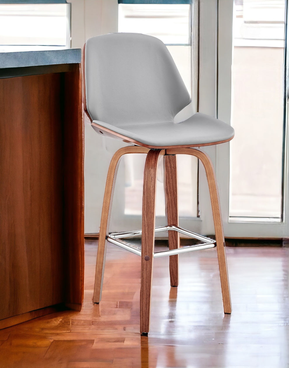 Gray And Brown Swivel Counter Height Bar Chair By Homeroots | Bar Stools | Modishstore - 2