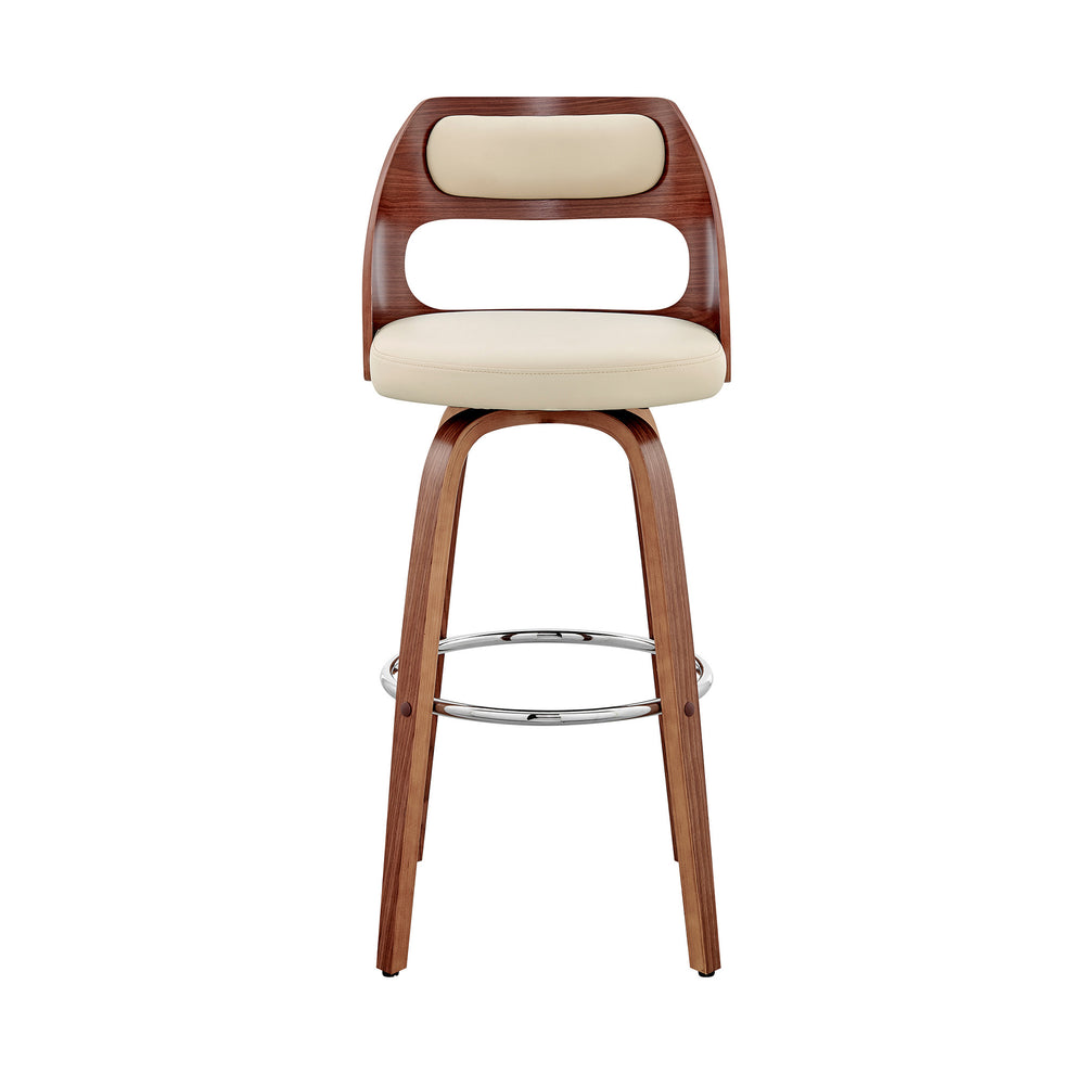 Cream And Brown Faux Leather Swivel Counter Height Bar Chair By Homeroots | Bar Stools | Modishstore - 3