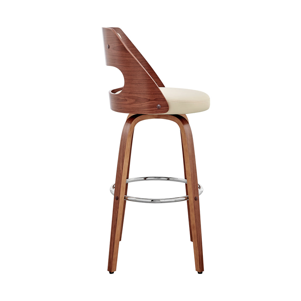 Cream And Brown Faux Leather Swivel Counter Height Bar Chair By Homeroots | Bar Stools | Modishstore - 4