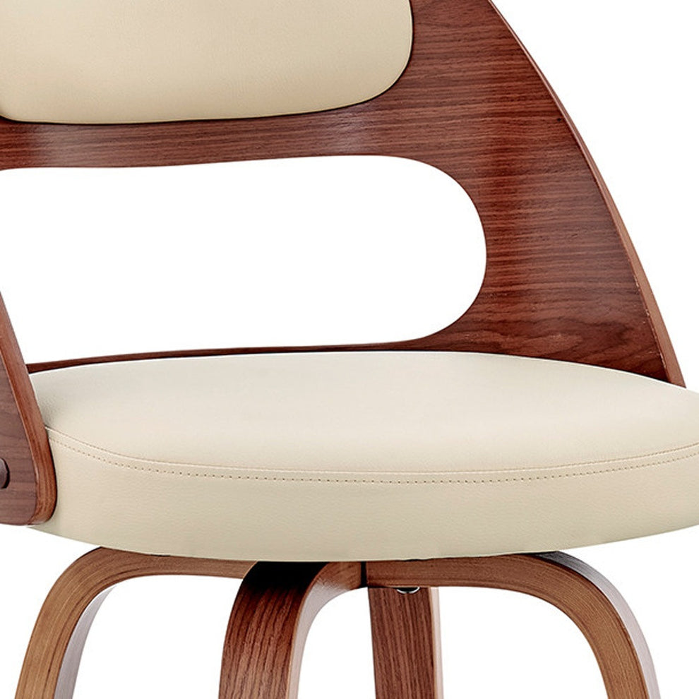 Cream And Brown Faux Leather Swivel Counter Height Bar Chair By Homeroots | Bar Stools | Modishstore - 8