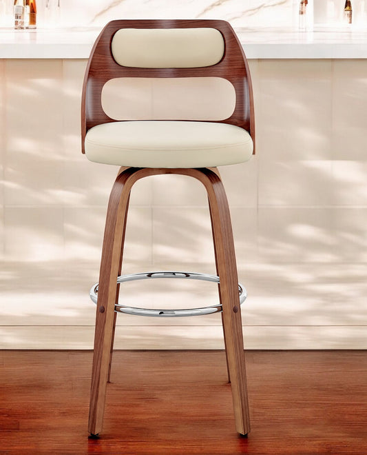 Cream and Brown Faux Leather Swivel Bar Chair By Homeroots | Bar Stools | Modishstore - 1