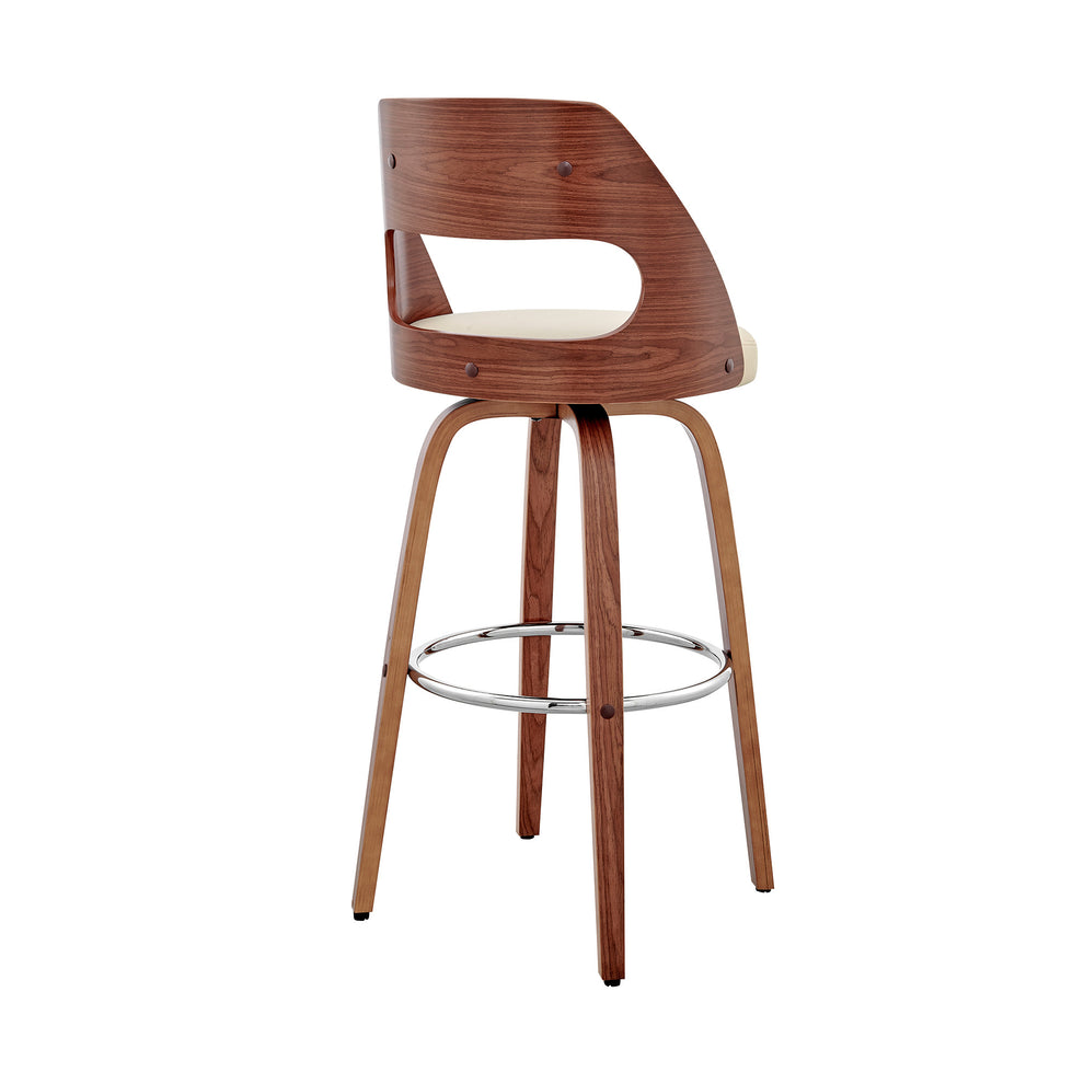 Cream and Brown Faux Leather Swivel Bar Chair By Homeroots | Bar Stools | Modishstore - 7