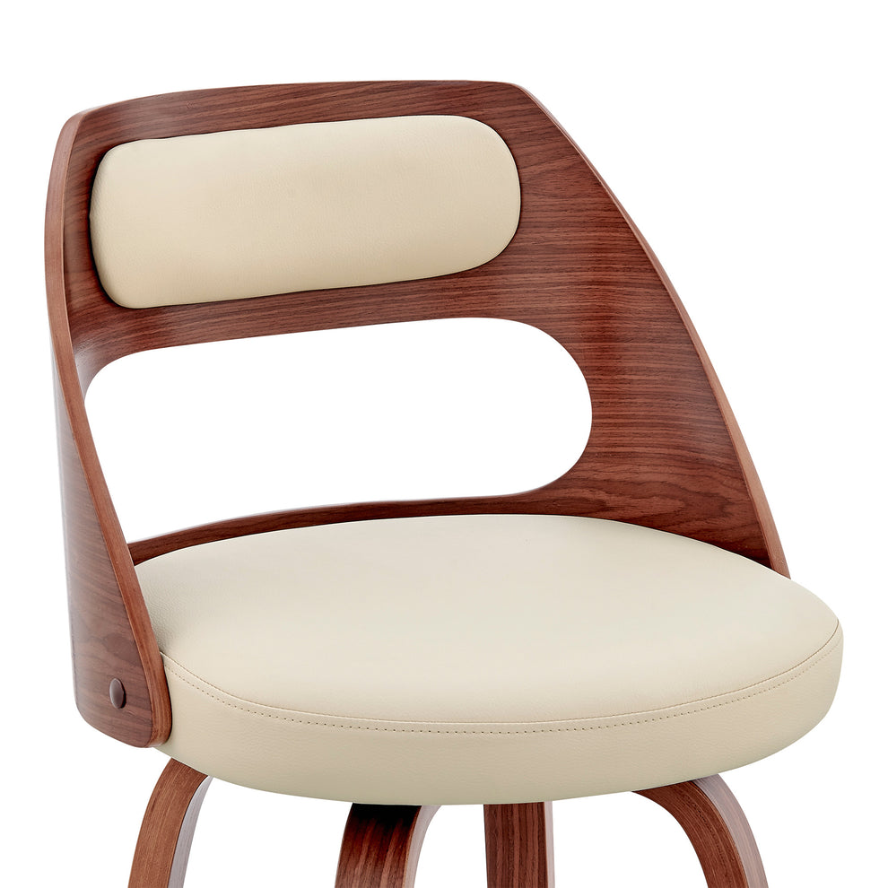 Cream and Brown Faux Leather Swivel Bar Chair By Homeroots | Bar Stools | Modishstore - 4