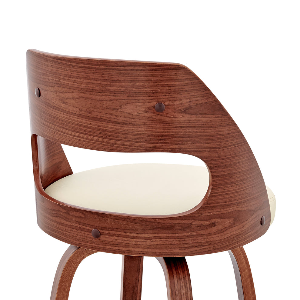Cream and Brown Faux Leather Swivel Bar Chair By Homeroots | Bar Stools | Modishstore - 5