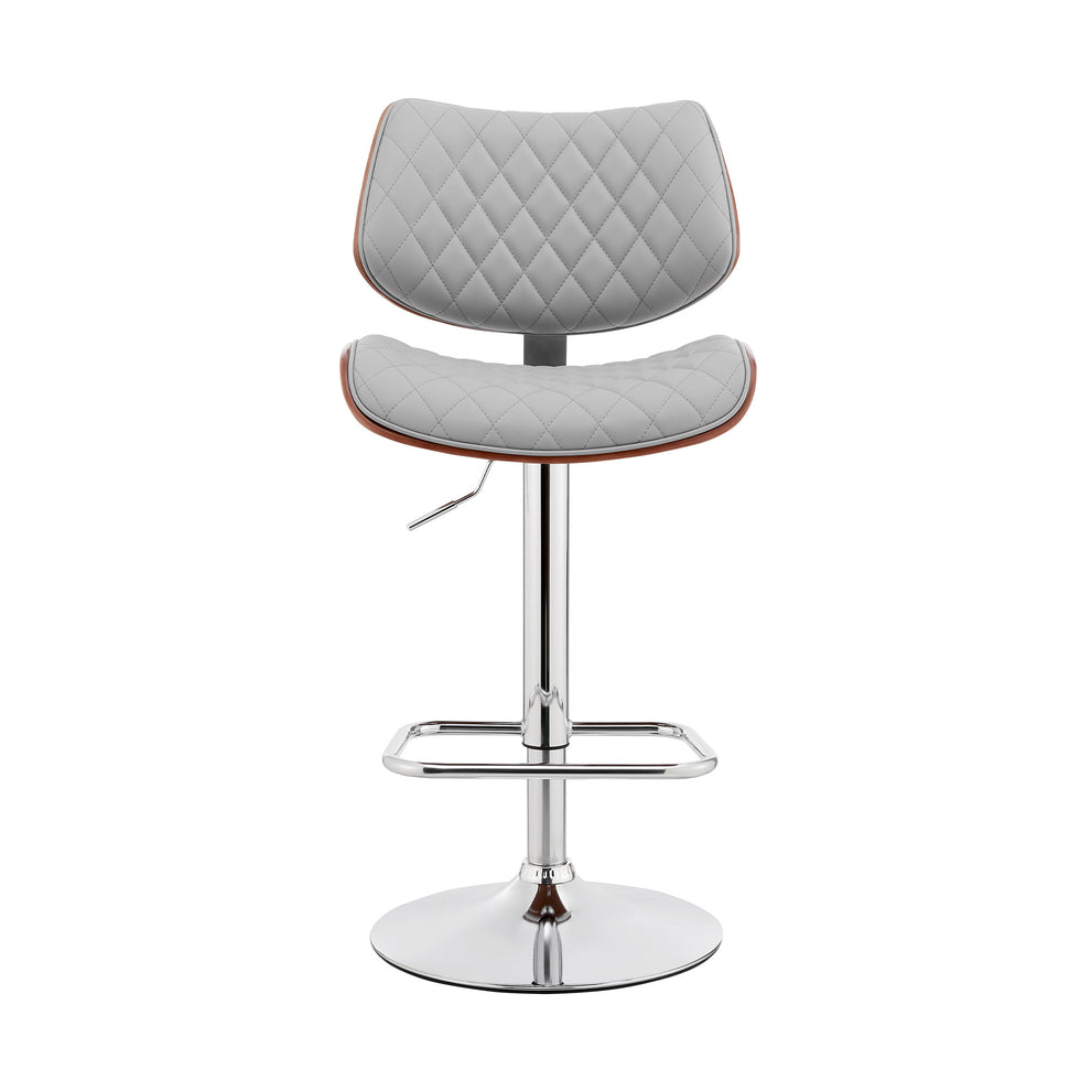 Gray And Silver Faux Leather And Iron Swivel Low Back Adjustable Height Bar Chair By Homeroots | Bar Stools | Modishstore - 6