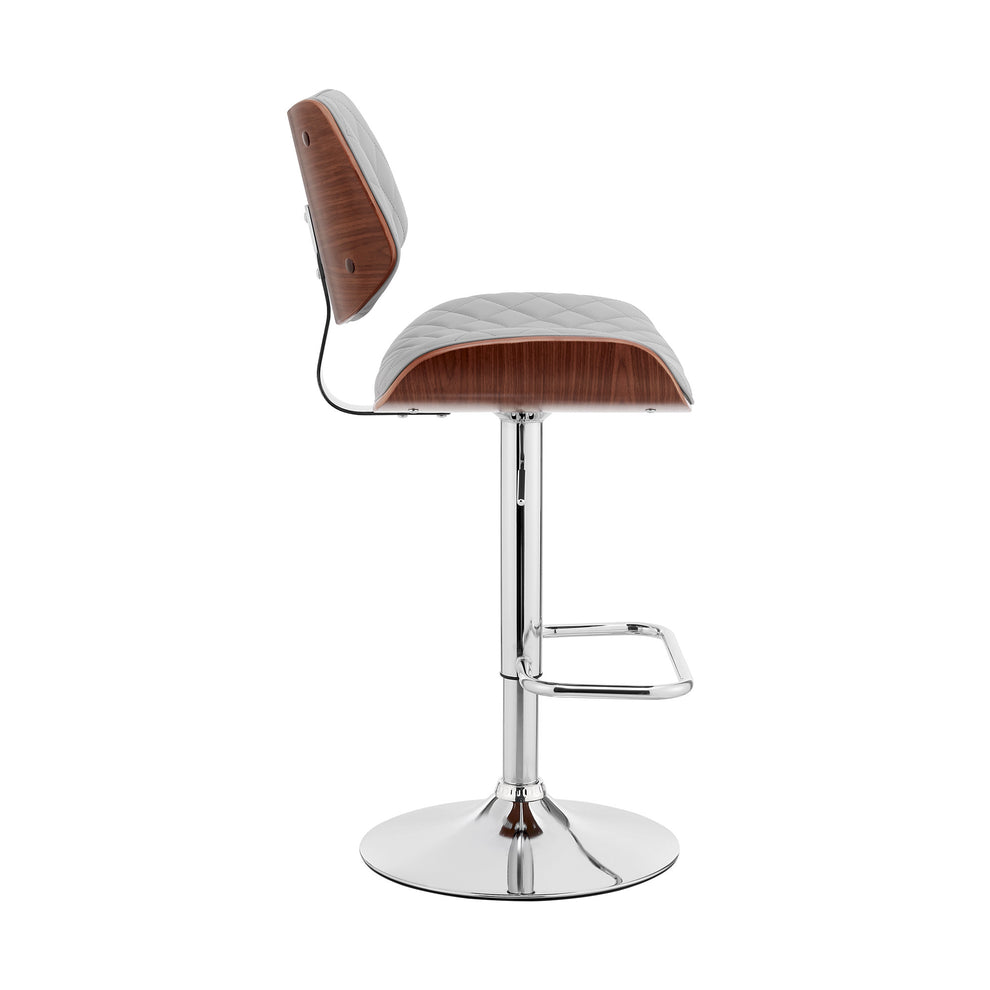 Gray And Silver Faux Leather And Iron Swivel Low Back Adjustable Height Bar Chair By Homeroots | Bar Stools | Modishstore - 7