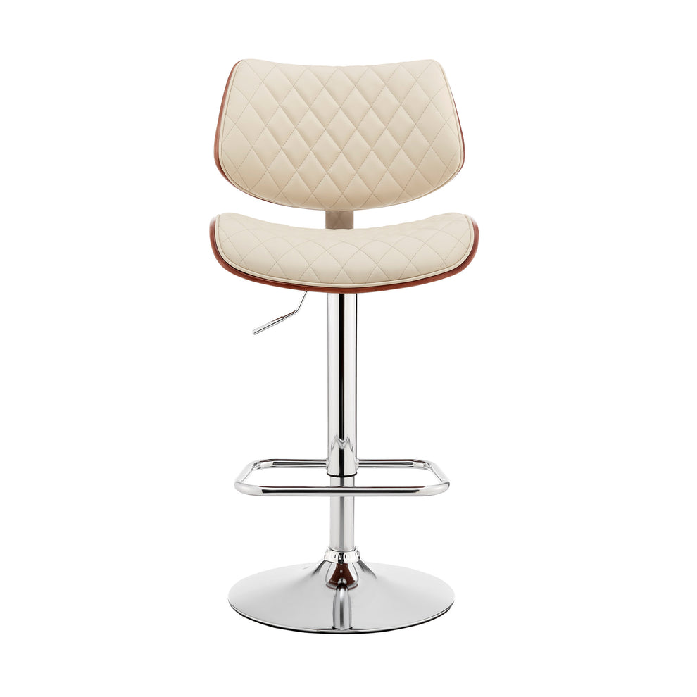 Cream And Silver Faux Leather And Iron Swivel Low Back Adjustable Height Bar Chair By Homeroots | Bar Stools | Modishstore - 5