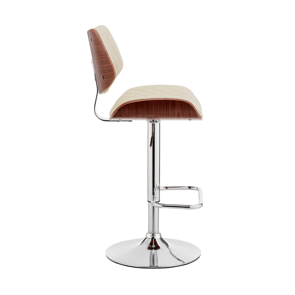 Cream And Silver Faux Leather And Iron Swivel Low Back Adjustable Height Bar Chair By Homeroots | Bar Stools | Modishstore - 6