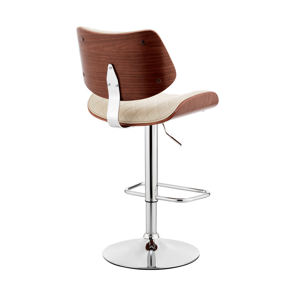 Cream And Silver Faux Leather And Iron Swivel Low Back Adjustable Height Bar Chair By Homeroots | Bar Stools | Modishstore - 4