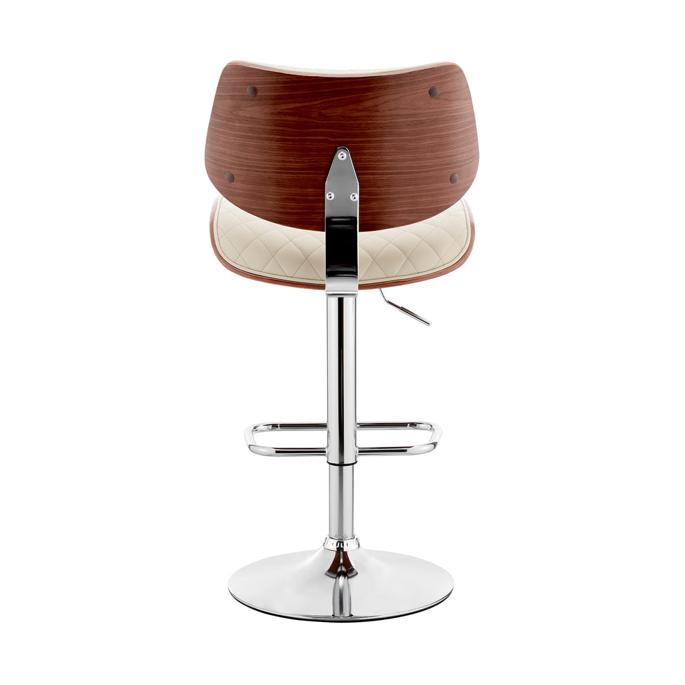 Cream And Silver Faux Leather And Iron Swivel Low Back Adjustable Height Bar Chair By Homeroots | Bar Stools | Modishstore - 3