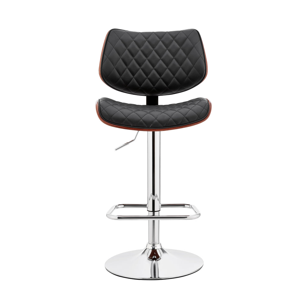 Black And Silver Faux Leather And Iron Swivel Low Back Adjustable Height Bar Chair By Homeroots | Bar Stools | Modishstore - 5