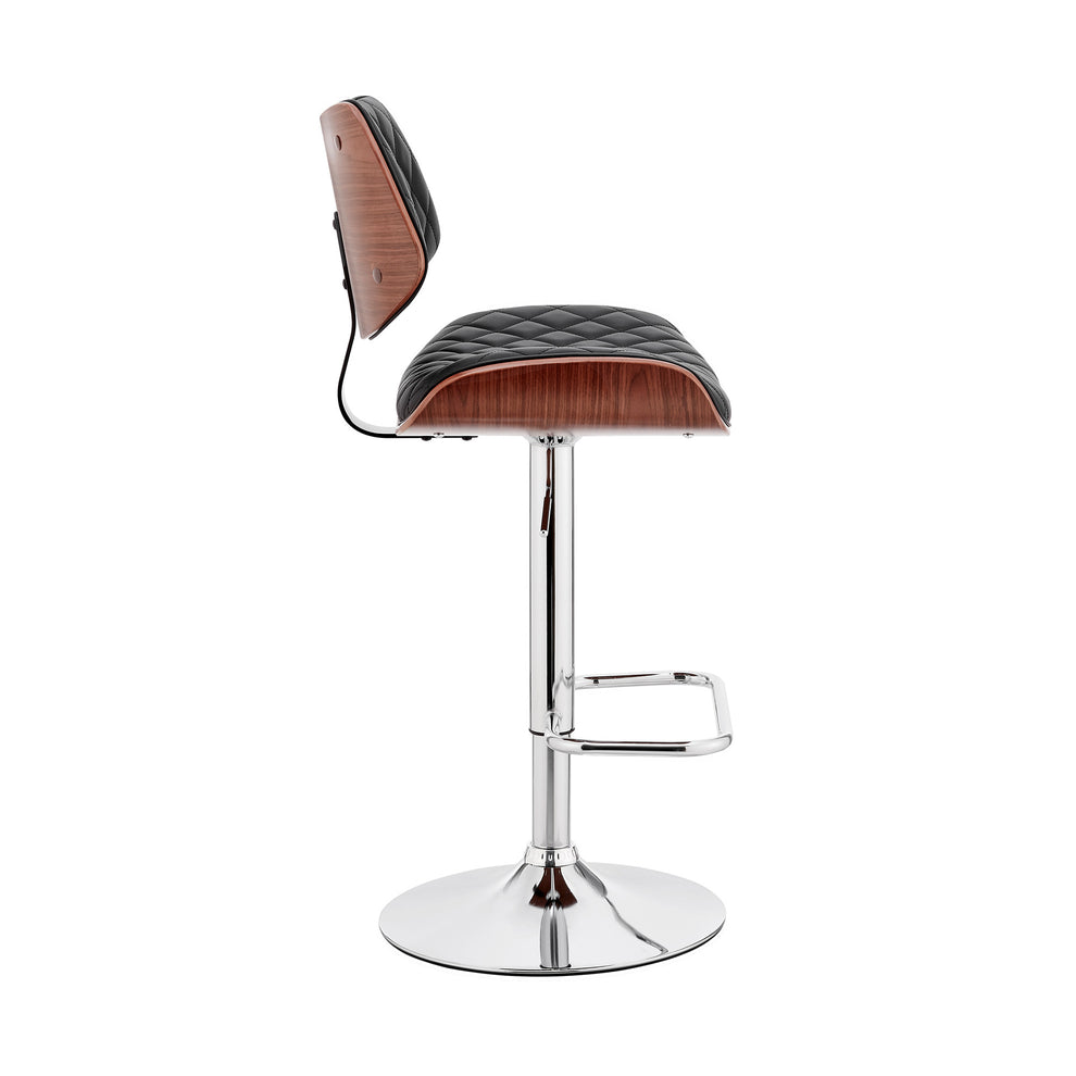 Black And Silver Faux Leather And Iron Swivel Low Back Adjustable Height Bar Chair By Homeroots | Bar Stools | Modishstore - 6