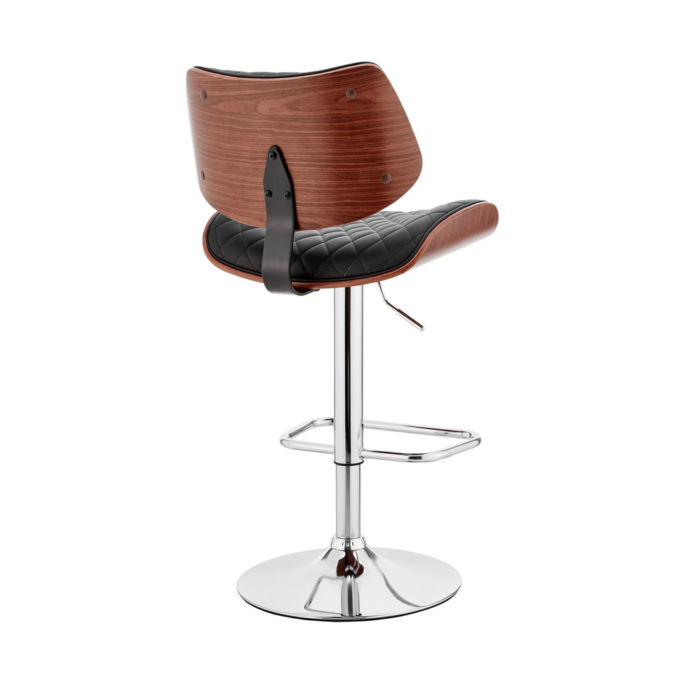 Black And Silver Faux Leather And Iron Swivel Low Back Adjustable Height Bar Chair By Homeroots | Bar Stools | Modishstore - 3