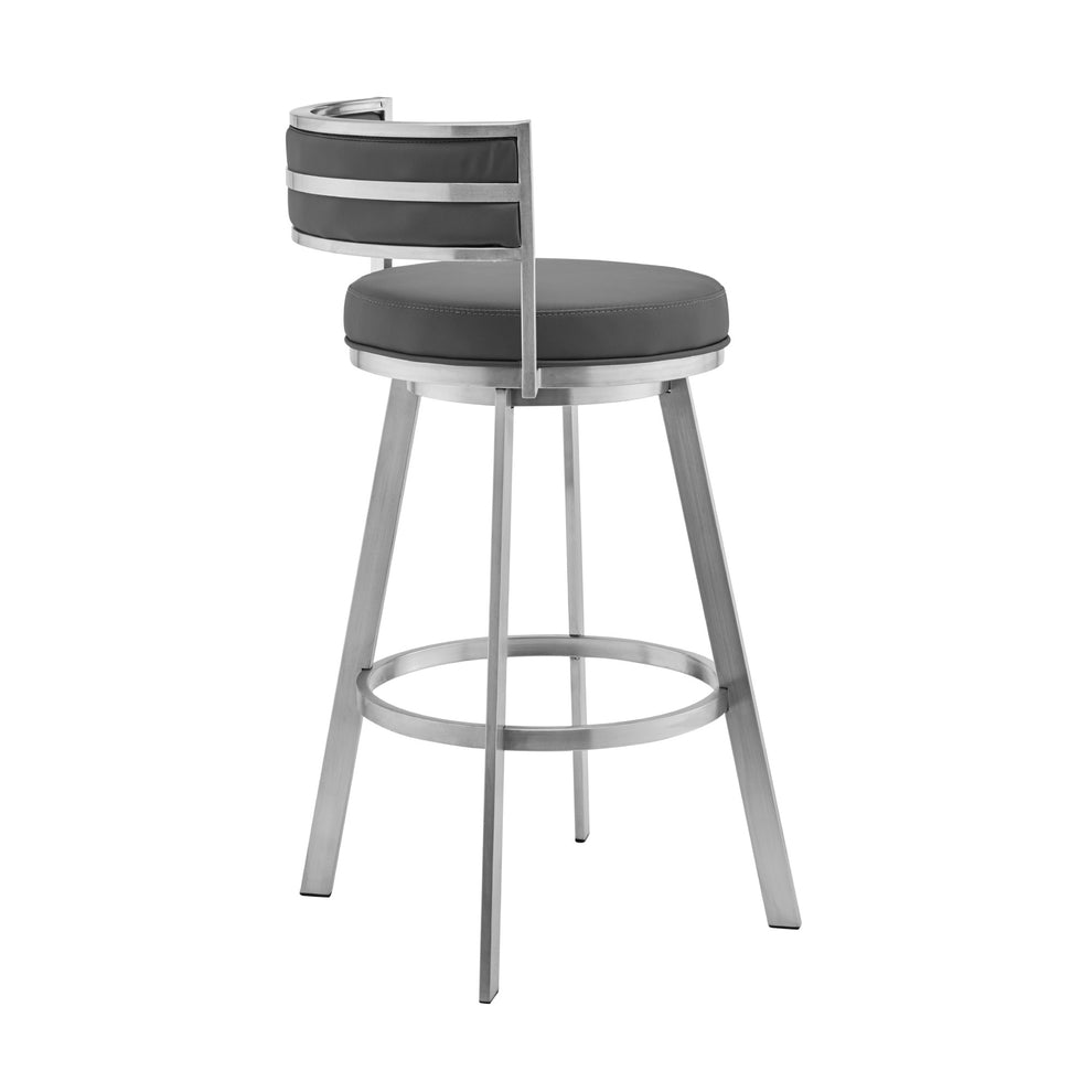 Gray and Silver Faux Leather and Iron Low Back Counter Height Swivel Bar Chair By Homeroots | Bar Stools | Modishstore - 3