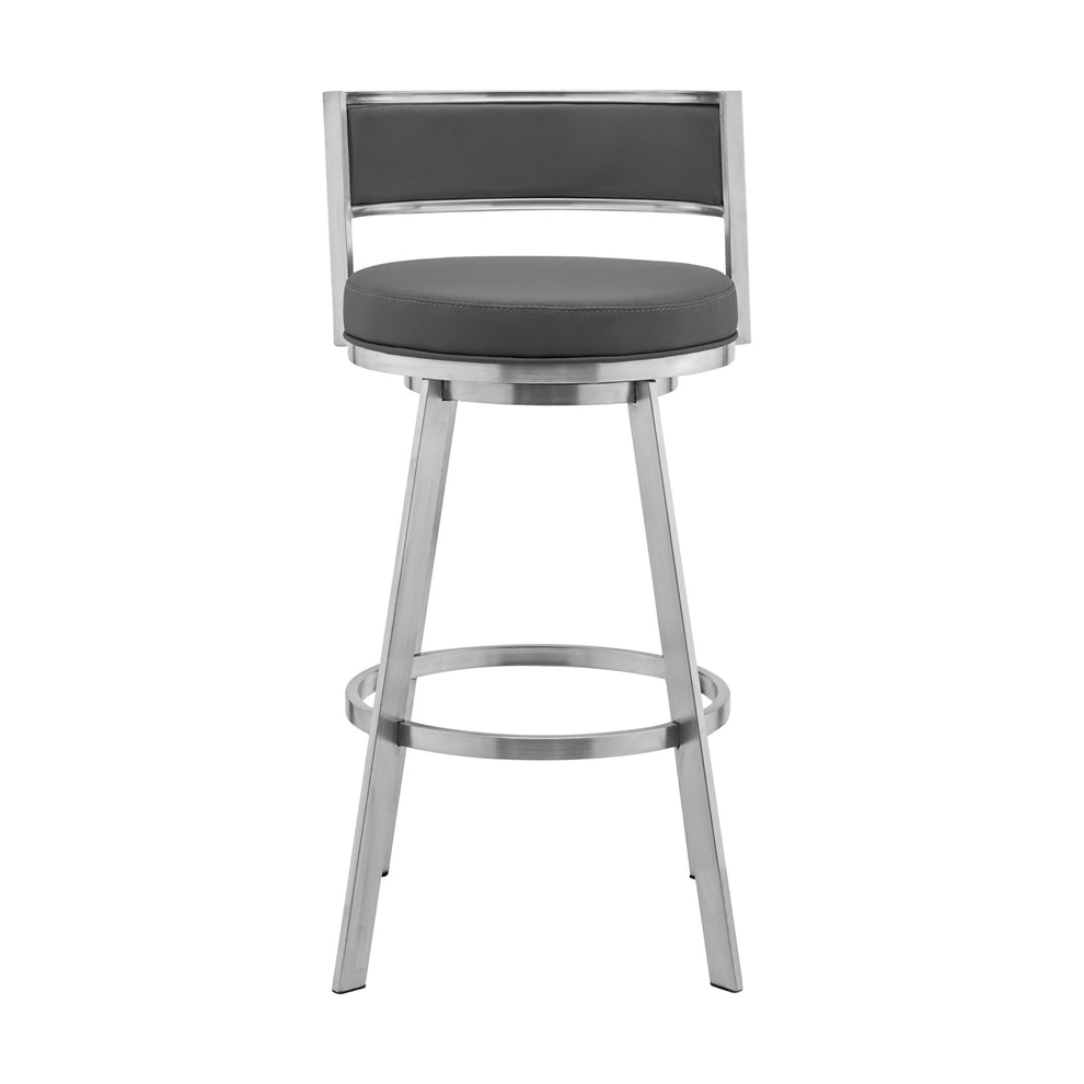 Gray and Silver Faux Leather and Iron Low Back Counter Height Swivel Bar Chair By Homeroots | Bar Stools | Modishstore - 5