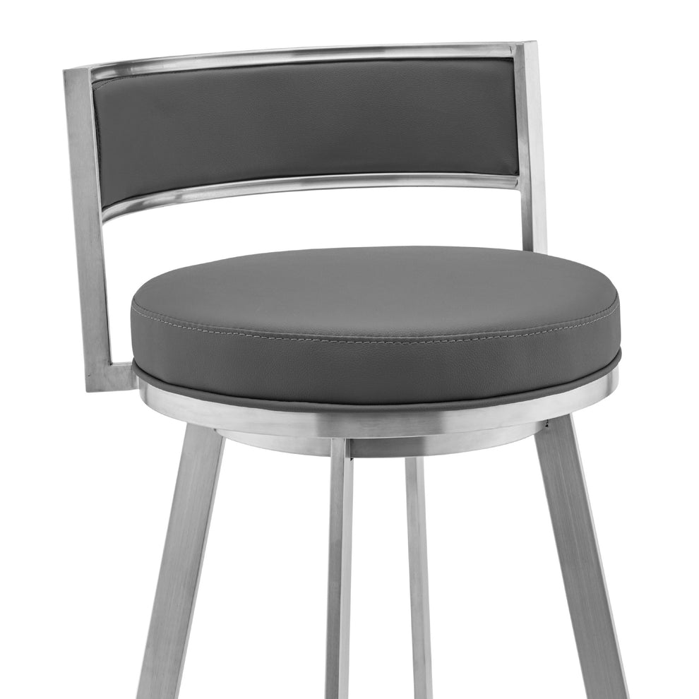 Gray and Silver Faux Leather and Iron Low Back Counter Height Swivel Bar Chair By Homeroots | Bar Stools | Modishstore - 4