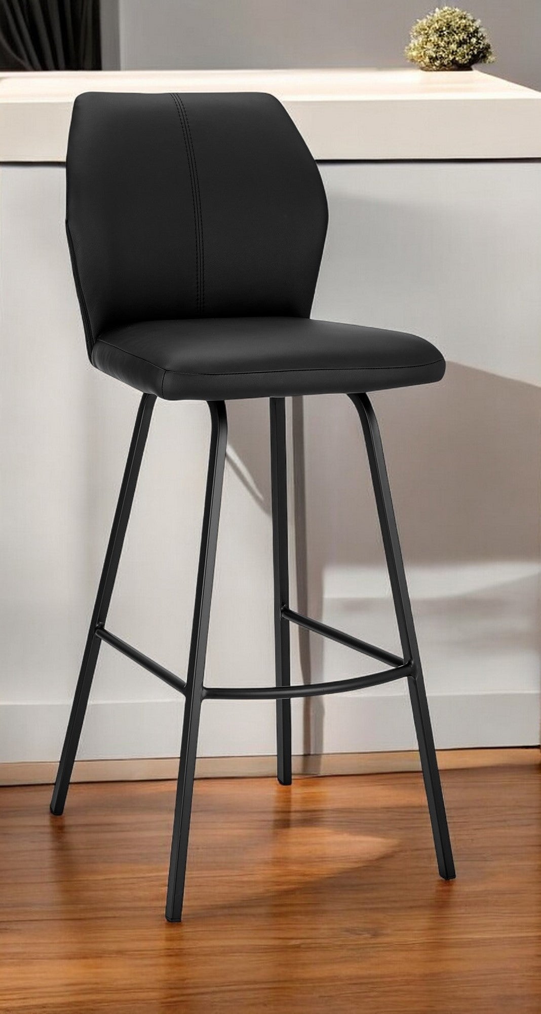 Black Faux Leather and Iron Counter Height Bar Chair By Homeroots | Bar Stools | Modishstore - 2