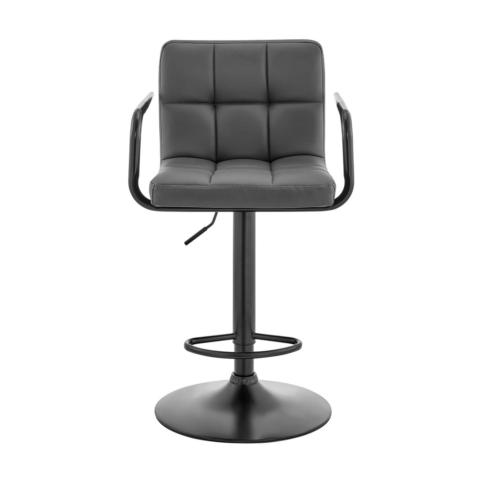 Gray And Black Faux Leather And Iron Swivel Low Back Adjustable Height Bar Chair By Homeroots | Bar Stools | Modishstore - 2