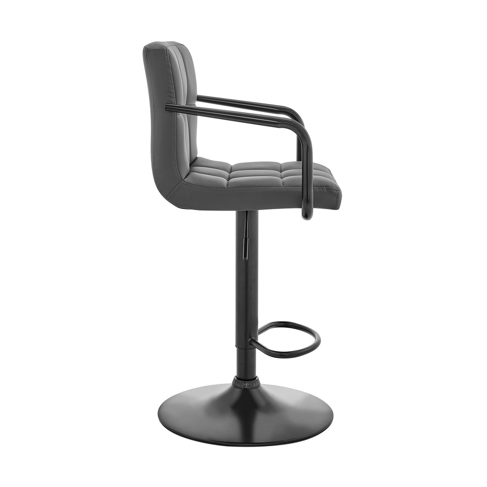 Gray And Black Faux Leather And Iron Swivel Low Back Adjustable Height Bar Chair By Homeroots | Bar Stools | Modishstore - 6