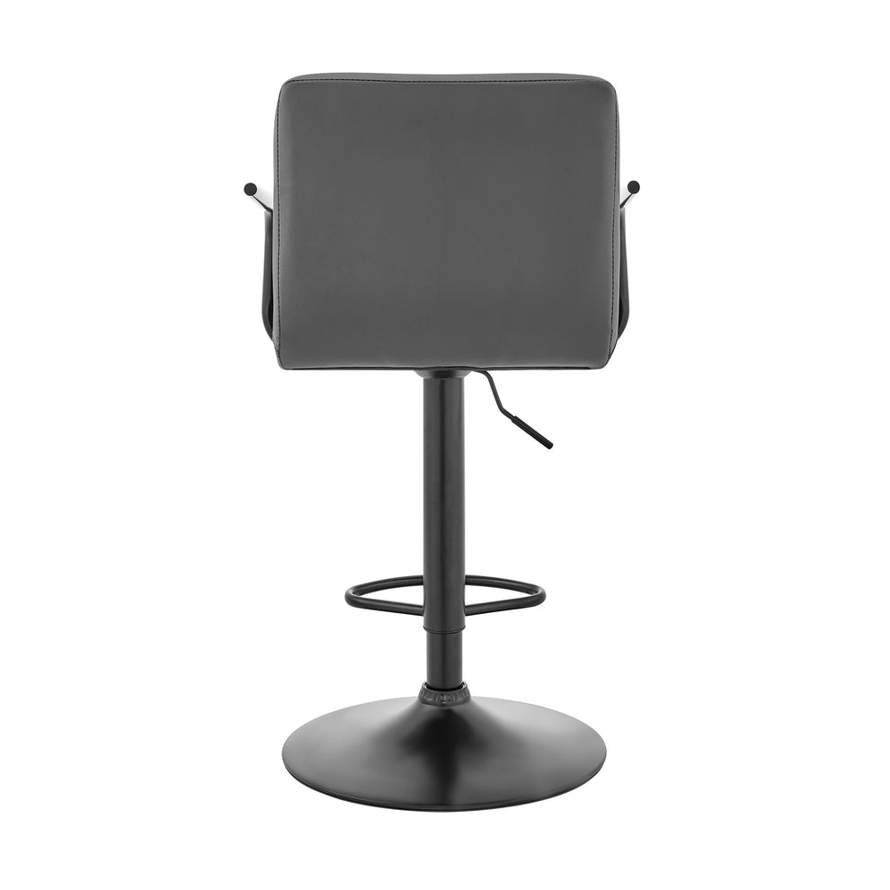 Gray And Black Faux Leather And Iron Swivel Low Back Adjustable Height Bar Chair By Homeroots | Bar Stools | Modishstore - 7