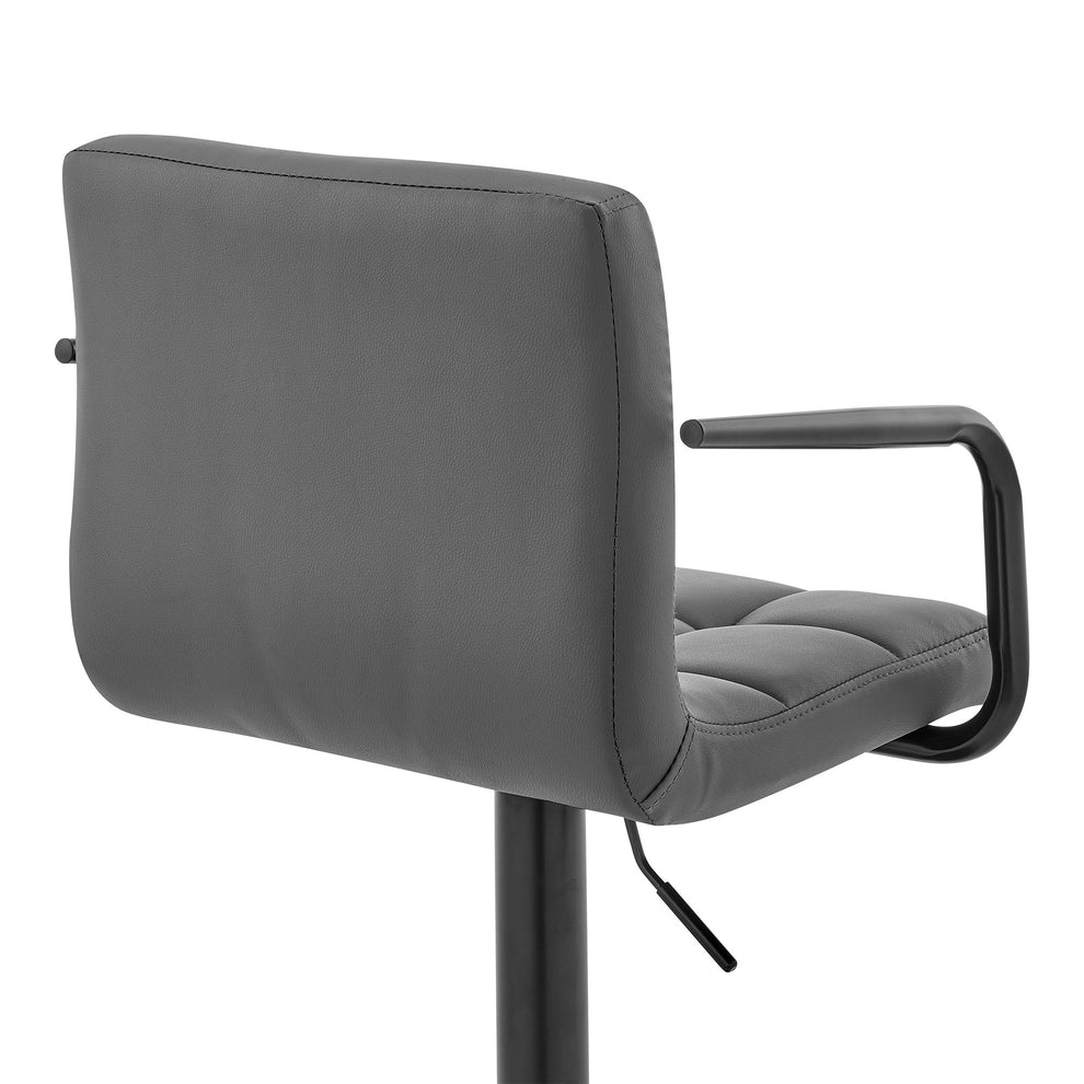 Gray And Black Faux Leather And Iron Swivel Low Back Adjustable Height Bar Chair By Homeroots | Bar Stools | Modishstore - 5