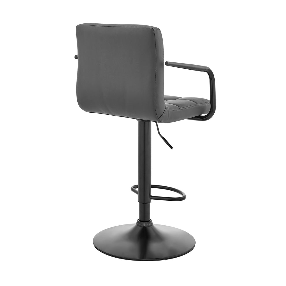 Gray And Black Faux Leather And Iron Swivel Low Back Adjustable Height Bar Chair By Homeroots | Bar Stools | Modishstore - 4