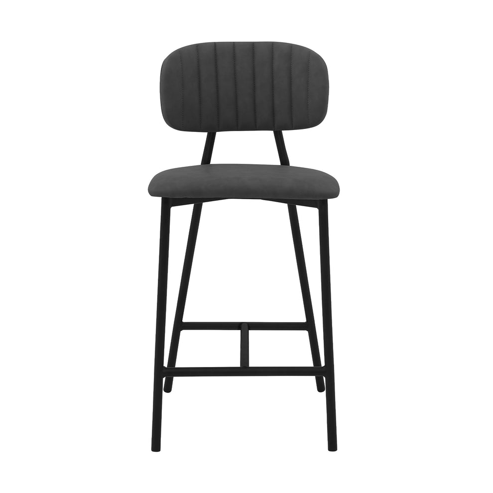Gray and Black Faux Leather and Iron Low Back Counter Height Bar Chair By Homeroots | Bar Stools | Modishstore - 3