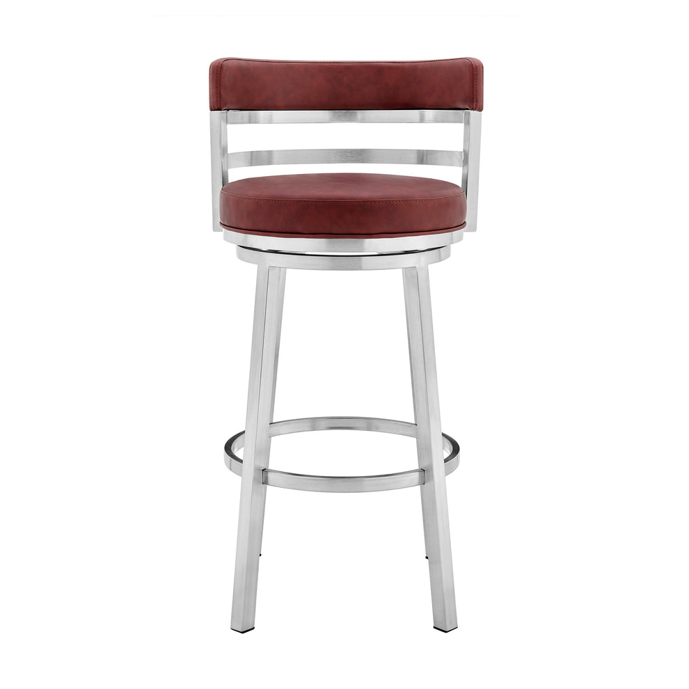 Red And Silver Faux Leather And Iron Swivel Low Back Counter Height Bar Chair By Homeroots | Bar Stools | Modishstore - 6