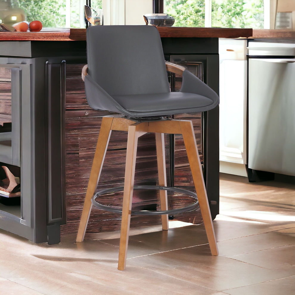 Gray And Brown Iron Swivel Counter Height Bar Chair By Homeroots | Bar Stools | Modishstore - 3