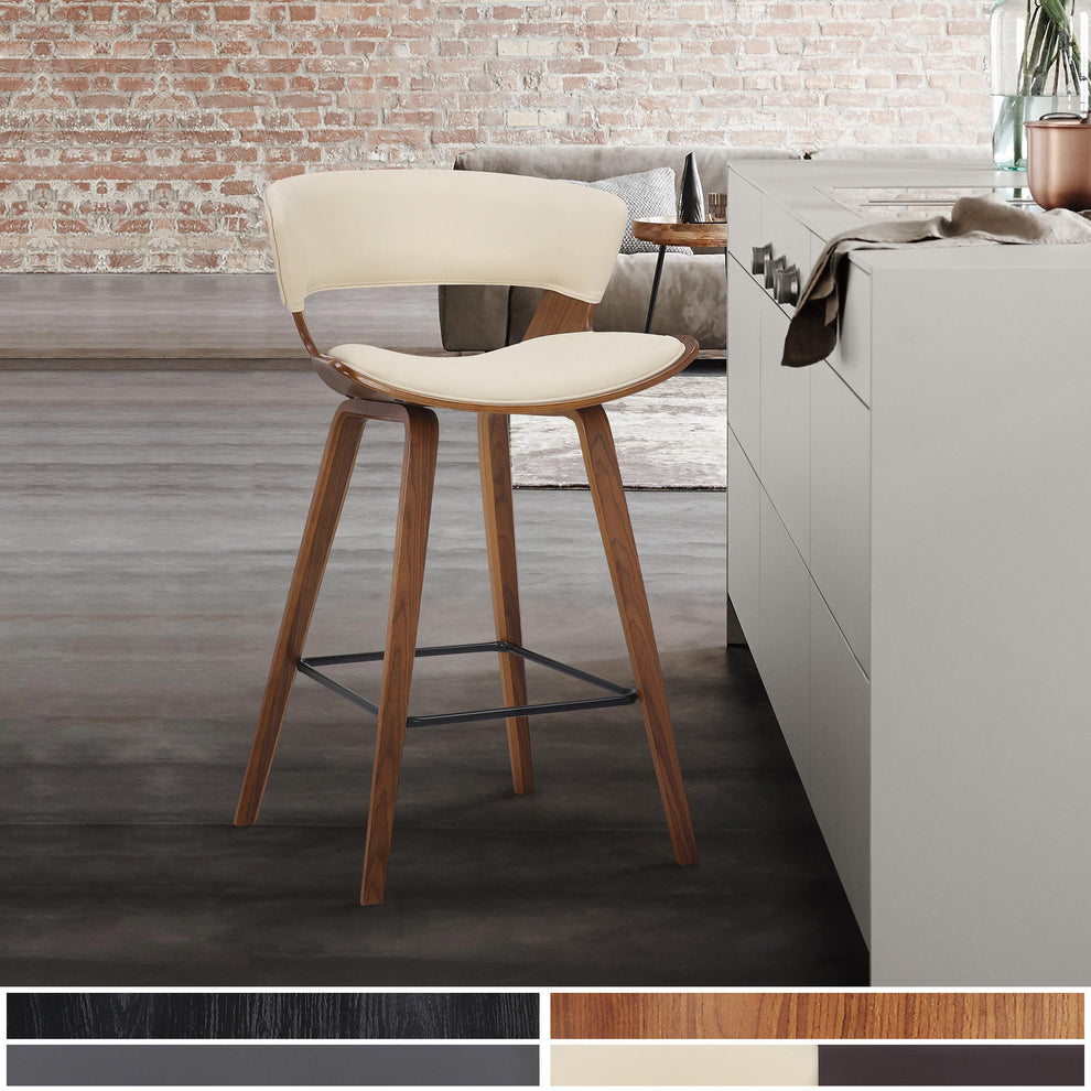 Cream And Brown Iron Low Back Counter Height Bar Chair By Homeroots | Bar Stools | Modishstore - 8